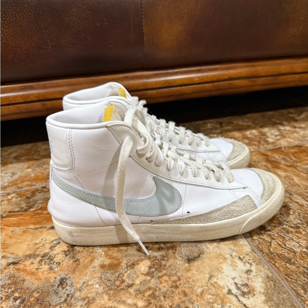 White and Blue Nike Blazer High-Top Sneakers
